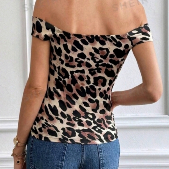 SHEIN Leopard Print Off the Shoulder Blouse - Picture 5 of 6